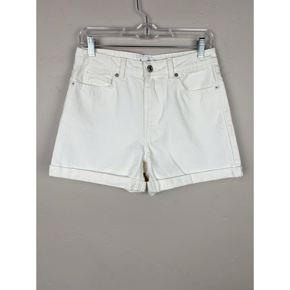 MNG Denim Mango Mom Jean Shorts High Rise White Cotton Rolled Cuff Women's 6